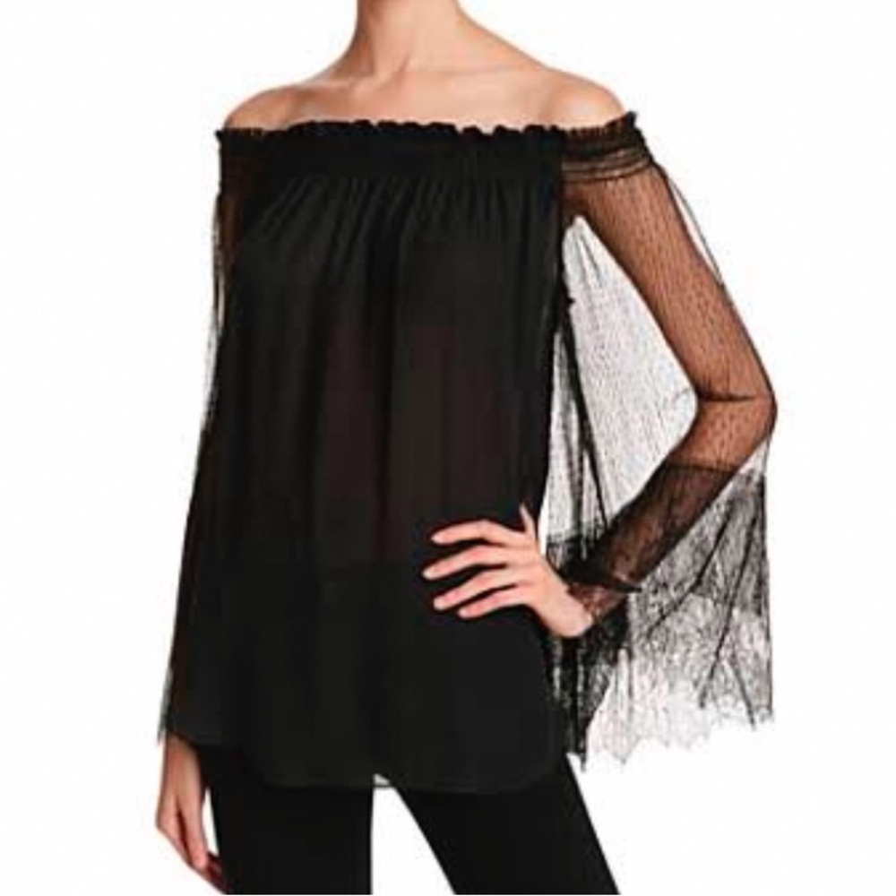 Kobi Halperin Black Silk Sheer Sleeve Off the Shoulder Veruka Blouse Size Small